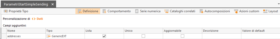 Esempio modellazione parametri to e cc del metodo StartSimpleSending